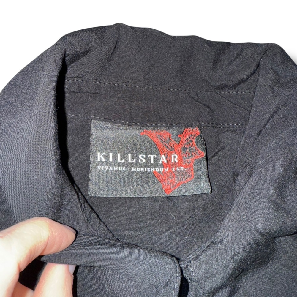 Killstar Long Sleeve Button Up Shirt With Pointed Vintage Style Collar - Picture 3 of 6